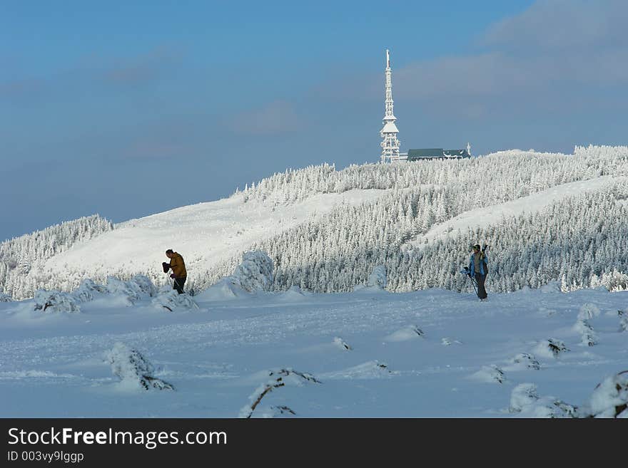 View on Skrzyczne summit in Beskidy Mountains in Carpathian Mountains, Poland. View on Skrzyczne summit in Beskidy Mountains in Carpathian Mountains, Poland