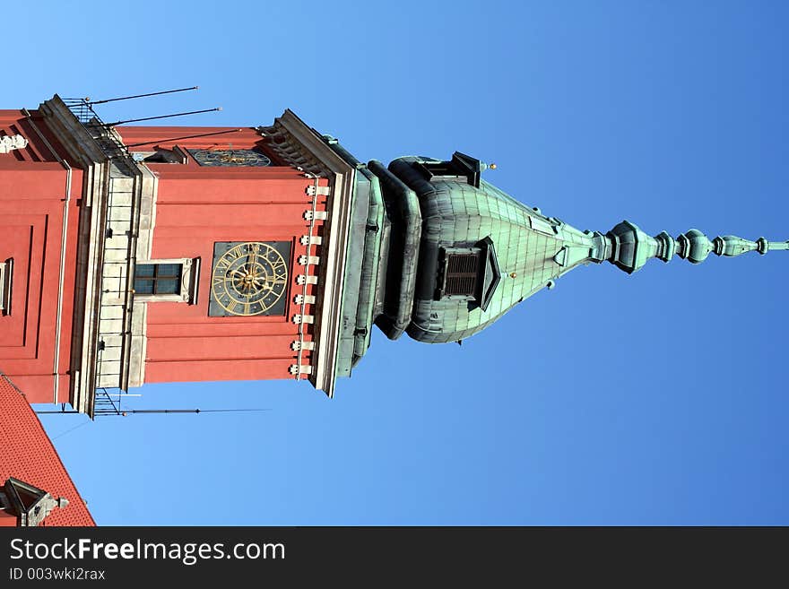 Clock on the tower of the Royal Palace in Warsaw. Clock on the tower of the Royal Palace in Warsaw