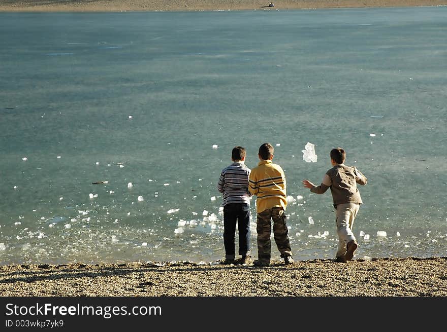 Boys on the iced lake