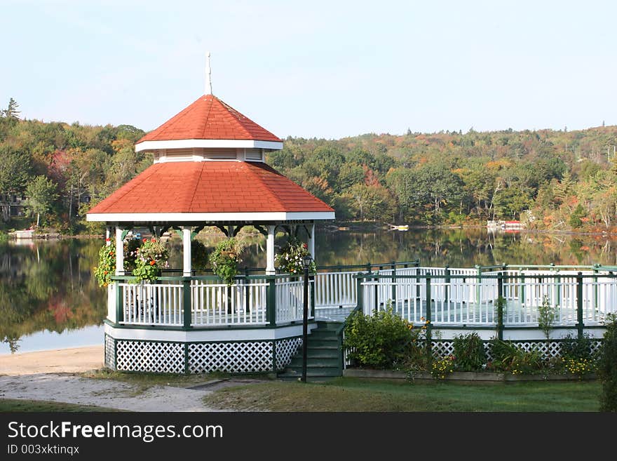 Gazebo on the lake in Autumn