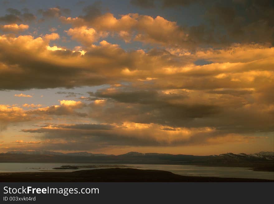 Stormy sunset over the lake