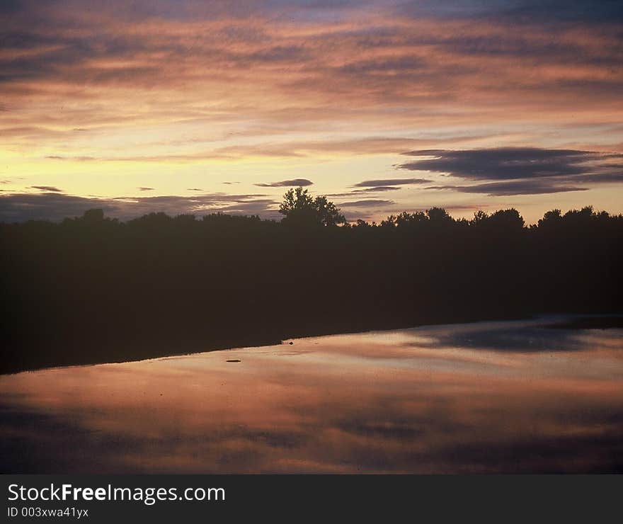 Sunset reflecting off lake view