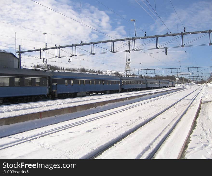 Train at a railway station in Sweden