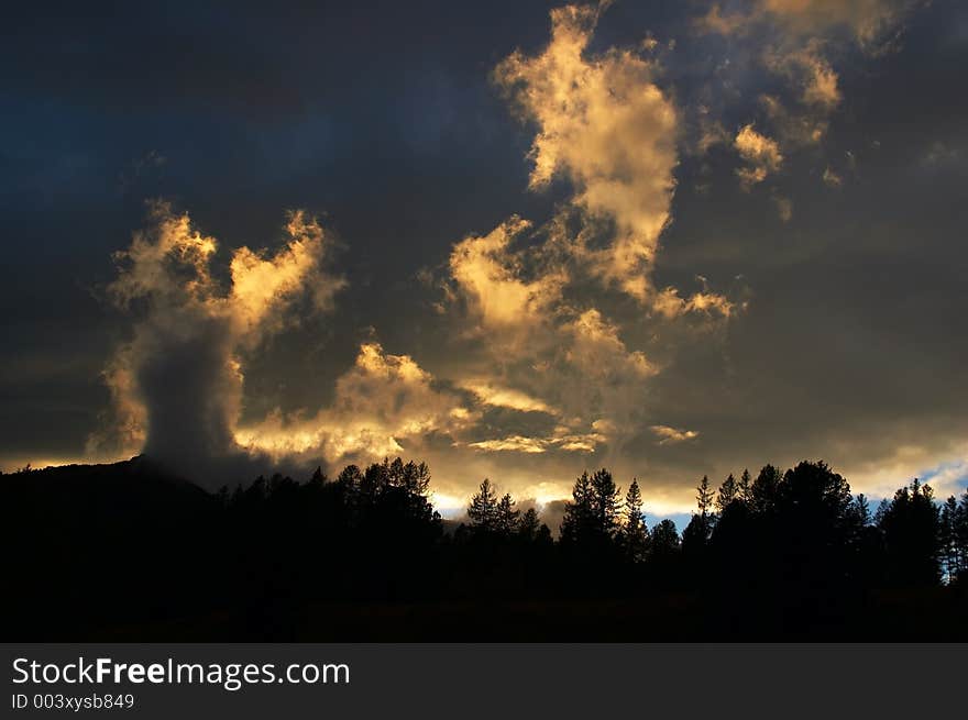 Black and yellow clouds.