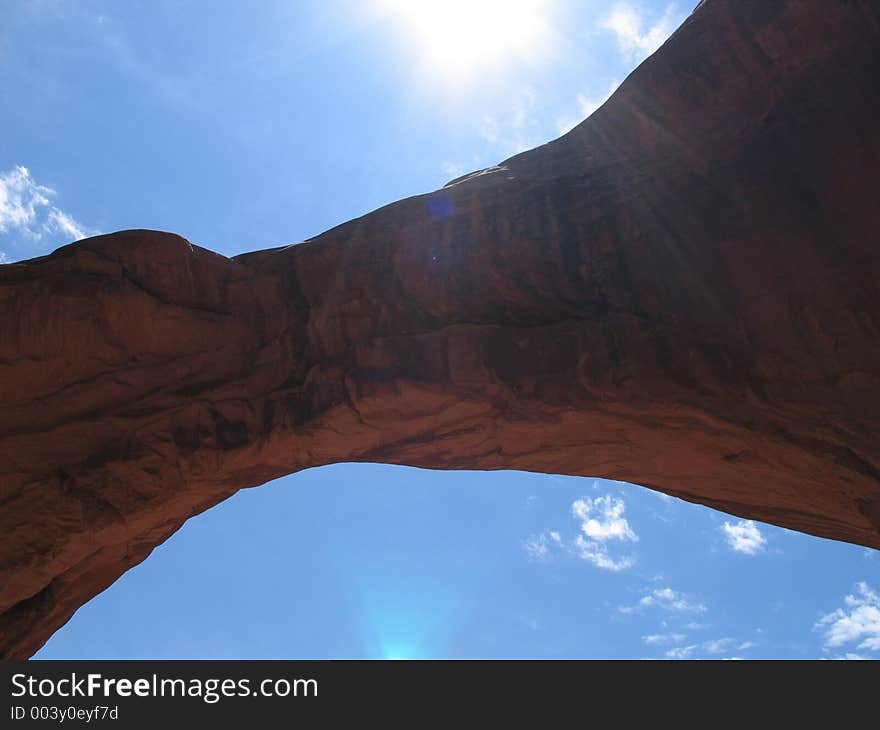 An arch from Arches National Park in Utah. This particular arch is part of the Double Arch formation.