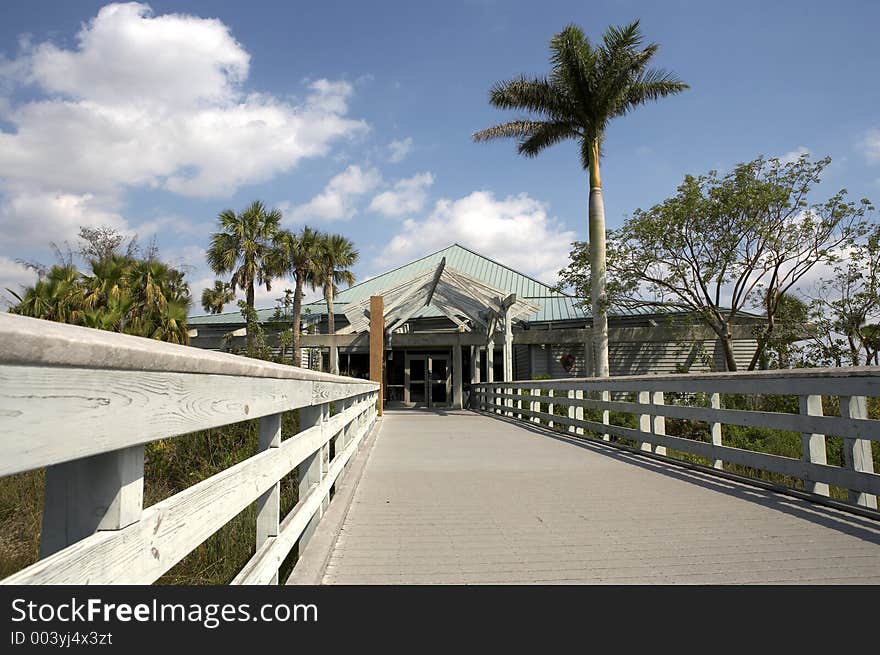 Entrance to coe visitor center, main park entrance to the Everglades state national park which is a world heritage site, Florida, America, United States, usa, photograph taken in march 2006