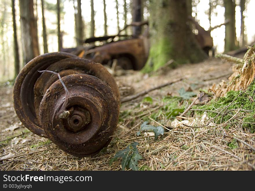 Dumped car by joyriders in South Wales forest. Dumped car by joyriders in South Wales forest.