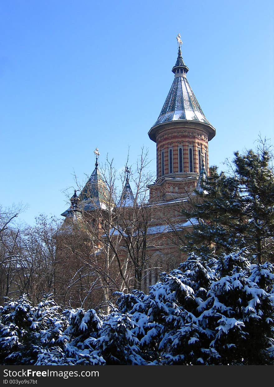 The Cathedral of the Metropolitan Seat of Banat was built between 1936 and 1940 by the architect Ion Traianescu and painted between 1939 and 1946. Cathedral is 63 meters long and 32 wide and its main spire is 83.7 m high. A 7 meter high cross tops its highest spire and it can hold 4500 people. It shows a combination of architectural styles and in its crypt lays a valuable museum of religious art. The Cathedral of the Metropolitan Seat of Banat was built between 1936 and 1940 by the architect Ion Traianescu and painted between 1939 and 1946. Cathedral is 63 meters long and 32 wide and its main spire is 83.7 m high. A 7 meter high cross tops its highest spire and it can hold 4500 people. It shows a combination of architectural styles and in its crypt lays a valuable museum of religious art.