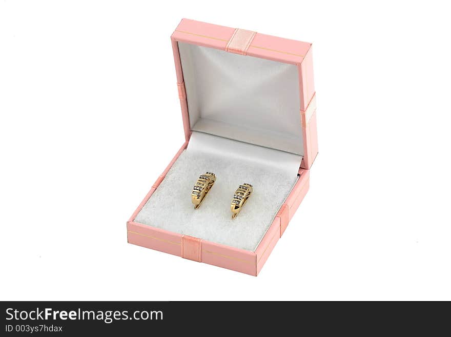 Jewelery gold earing with diamond in box