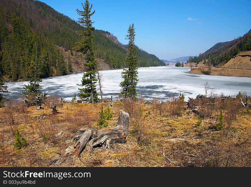 Ice lake and blue sky.