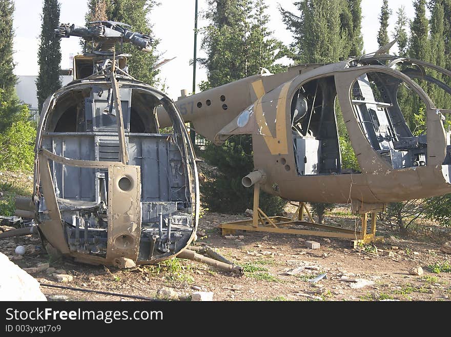 Two helicopter bodies - ruined