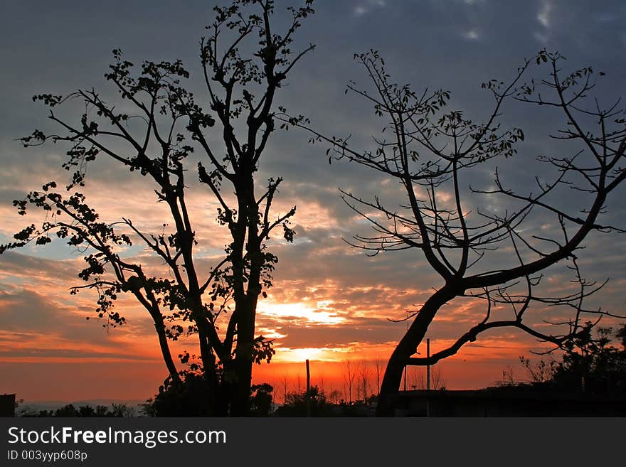 Vivid sunset colors and hues with clouds. Vivid sunset colors and hues with clouds