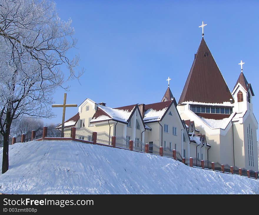 Catholic church recently constructed in small Russian city