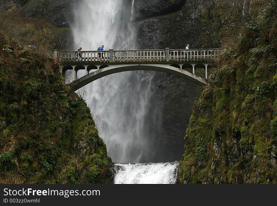 Waterfall under bridge