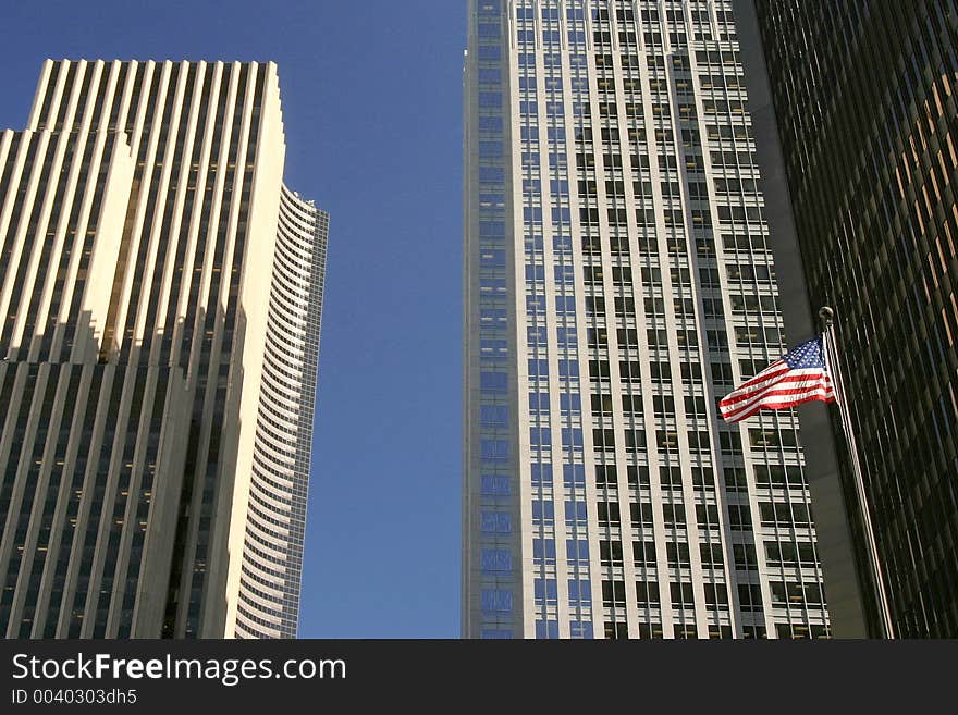 Flag in front of buildings