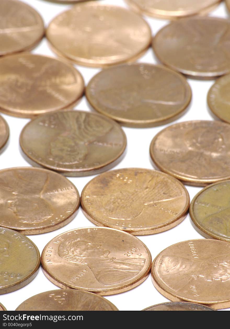 Copper Pennies on White Background. Copper Pennies on White Background