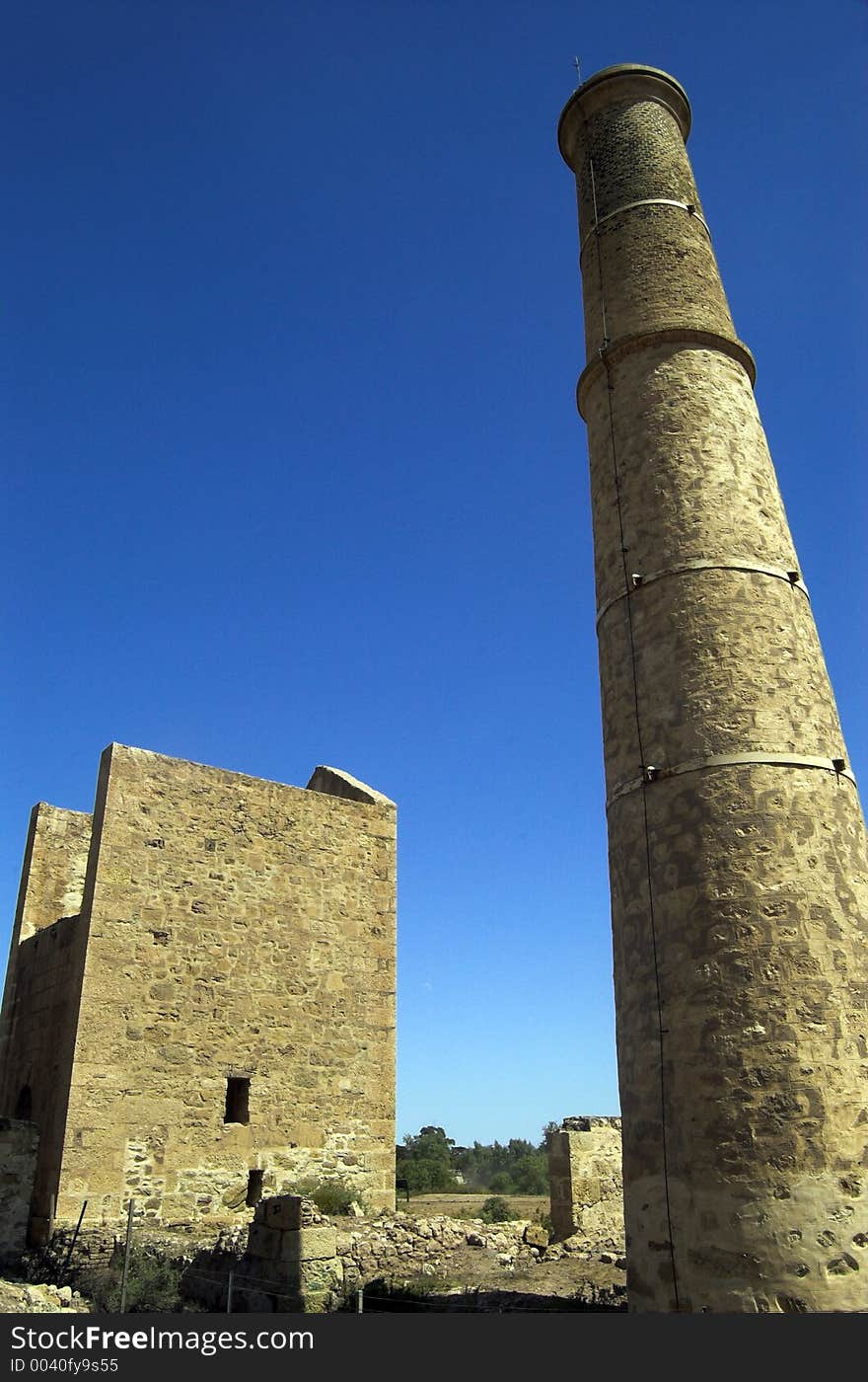 The restored ruins of the Hughes engine house. It was used to extract copper ore in the 19th century. Moonta Mines, South Australia.