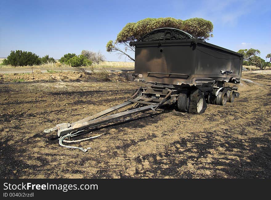 The burnt out wreck that was a truck trailer. The burnt out wreck that was a truck trailer.