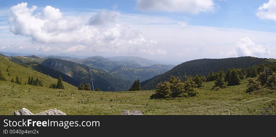 Green mountain meadow panorama