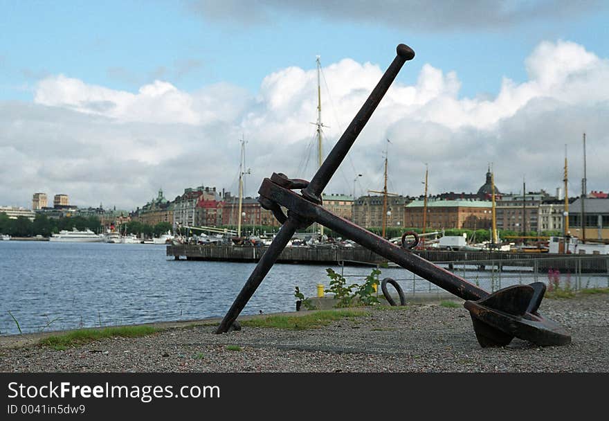 Anchor as a monument on quay of Stockholm. Anchor as a monument on quay of Stockholm