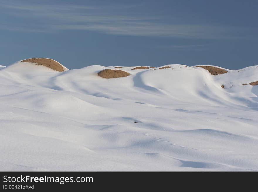 Winter Snow Scene - mountain, snow ang blue sky