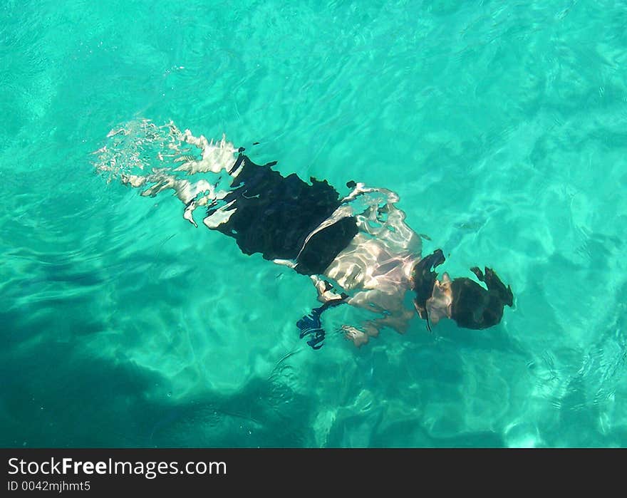 Distorted image of a man snorkeling