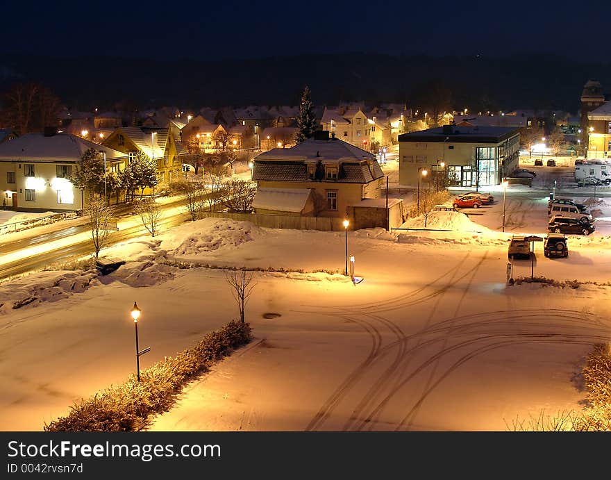 Central square on a winter night