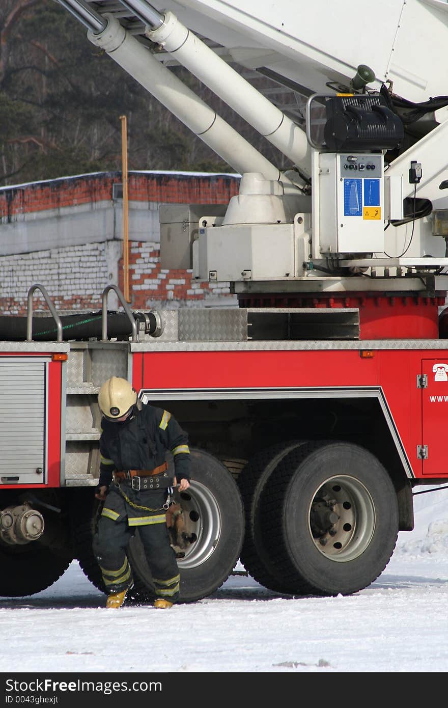 Fireman and a truck. Fireman and a truck