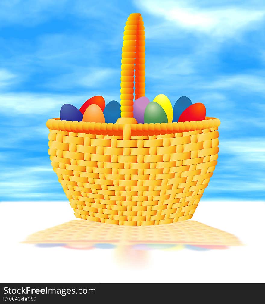 Easter basket and sky - illustration. Easter basket and sky - illustration