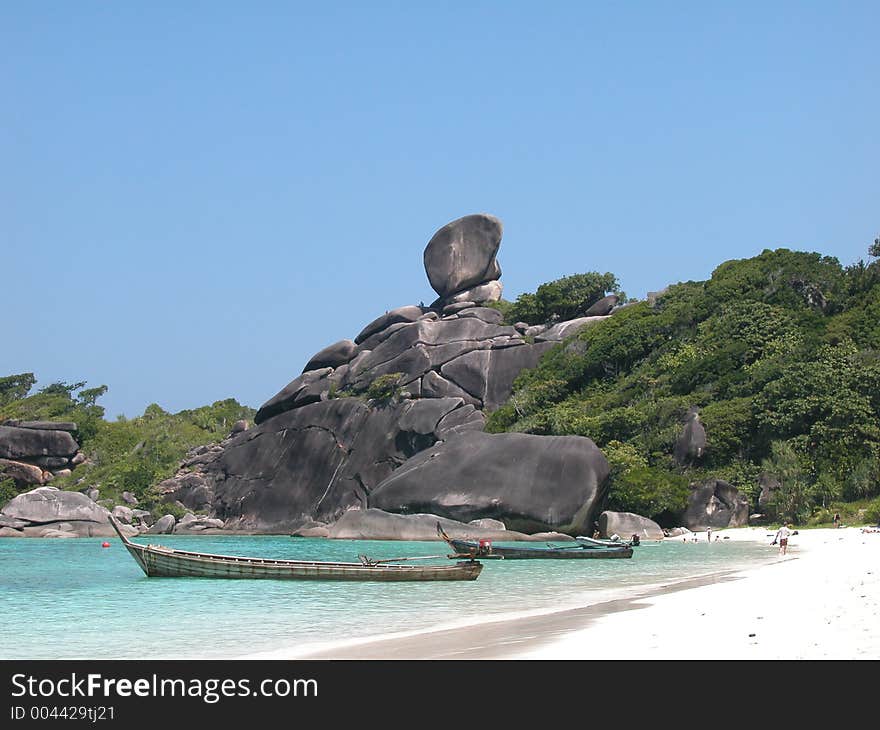 Two Longtail Boats At Similan Island Beach