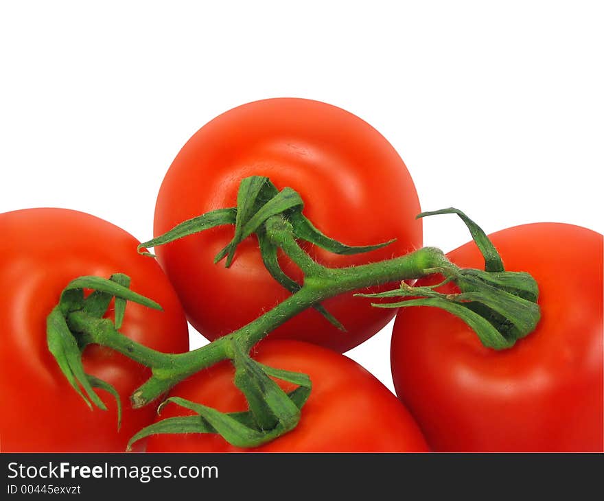 Four red tomatoes isolated on white (clipping path included). Four red tomatoes isolated on white (clipping path included)