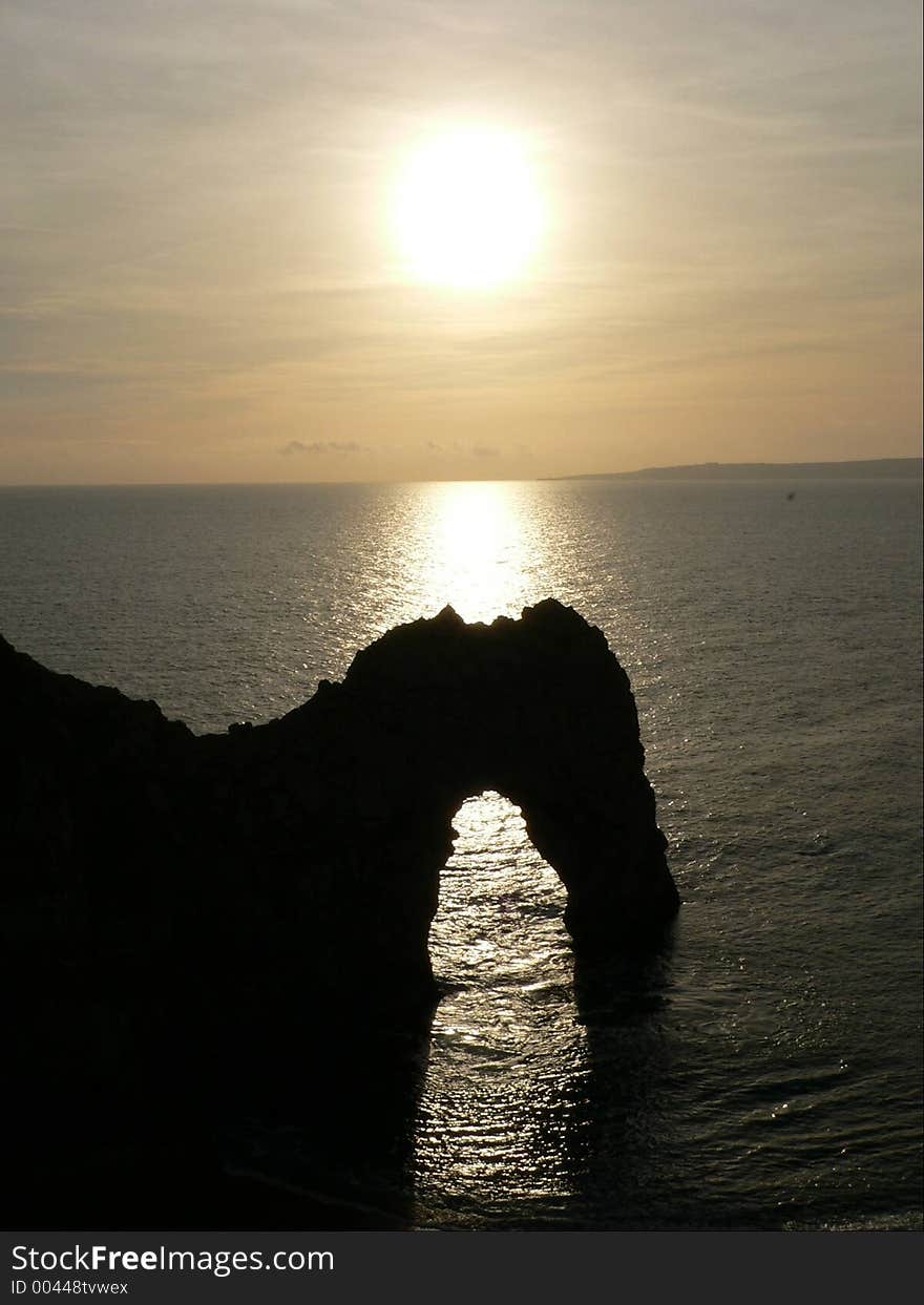 Durdle Door at sunset.