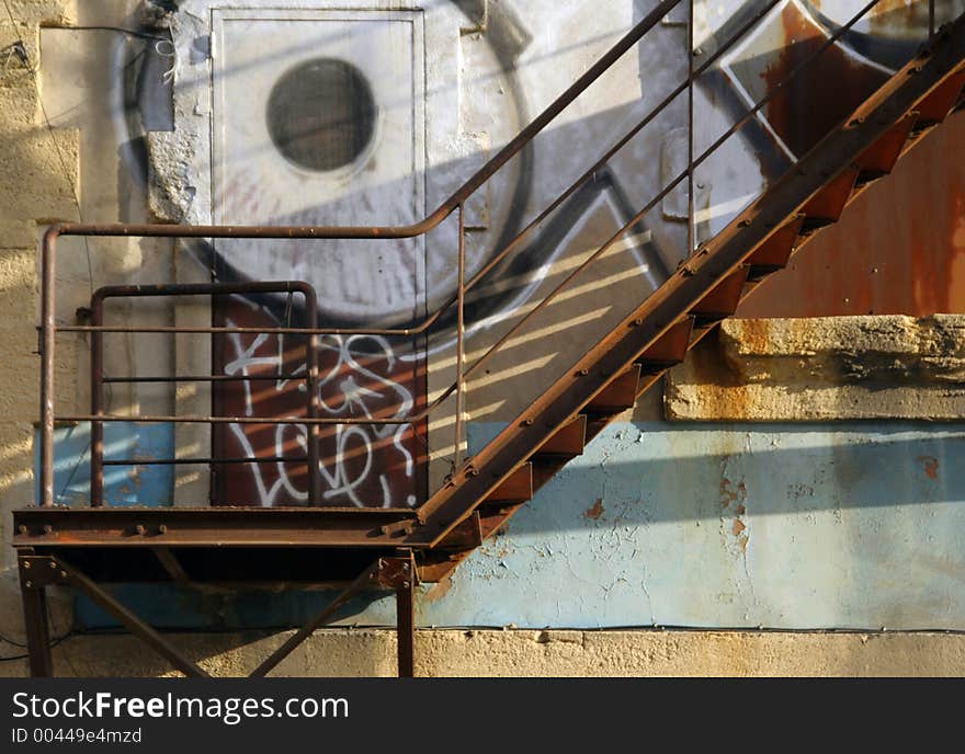 An outside fire escape on an urban building in marseille, france