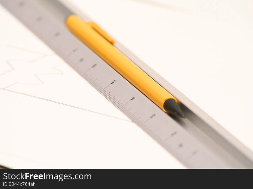 Close up of Pencil and Ruler. Close up of Pencil and Ruler