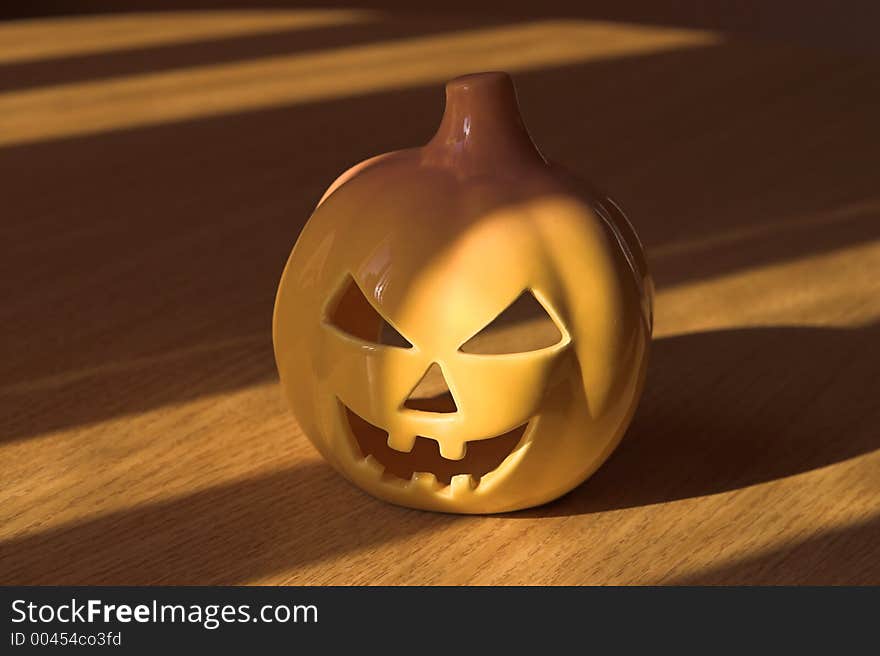 Halloween ceramic pumpkin in the shadow. Halloween ceramic pumpkin in the shadow