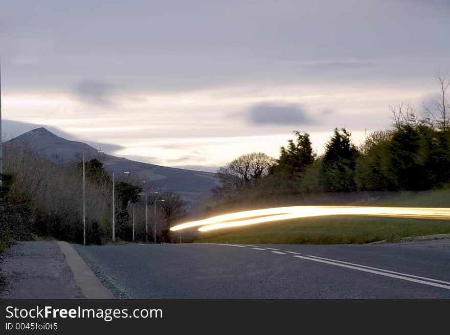 Long exposure - headlights on road