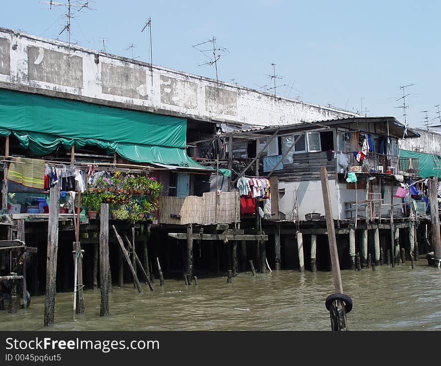 Thailand Bangkok - Riverside Buildings On Chao Praya