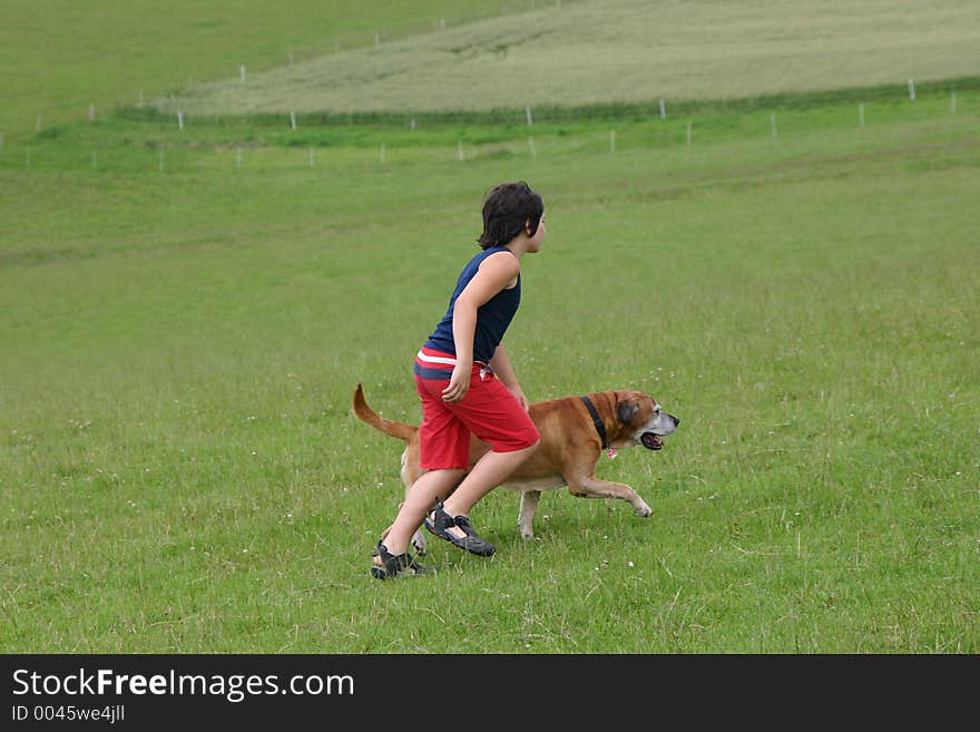 Young Boy With Her Dog