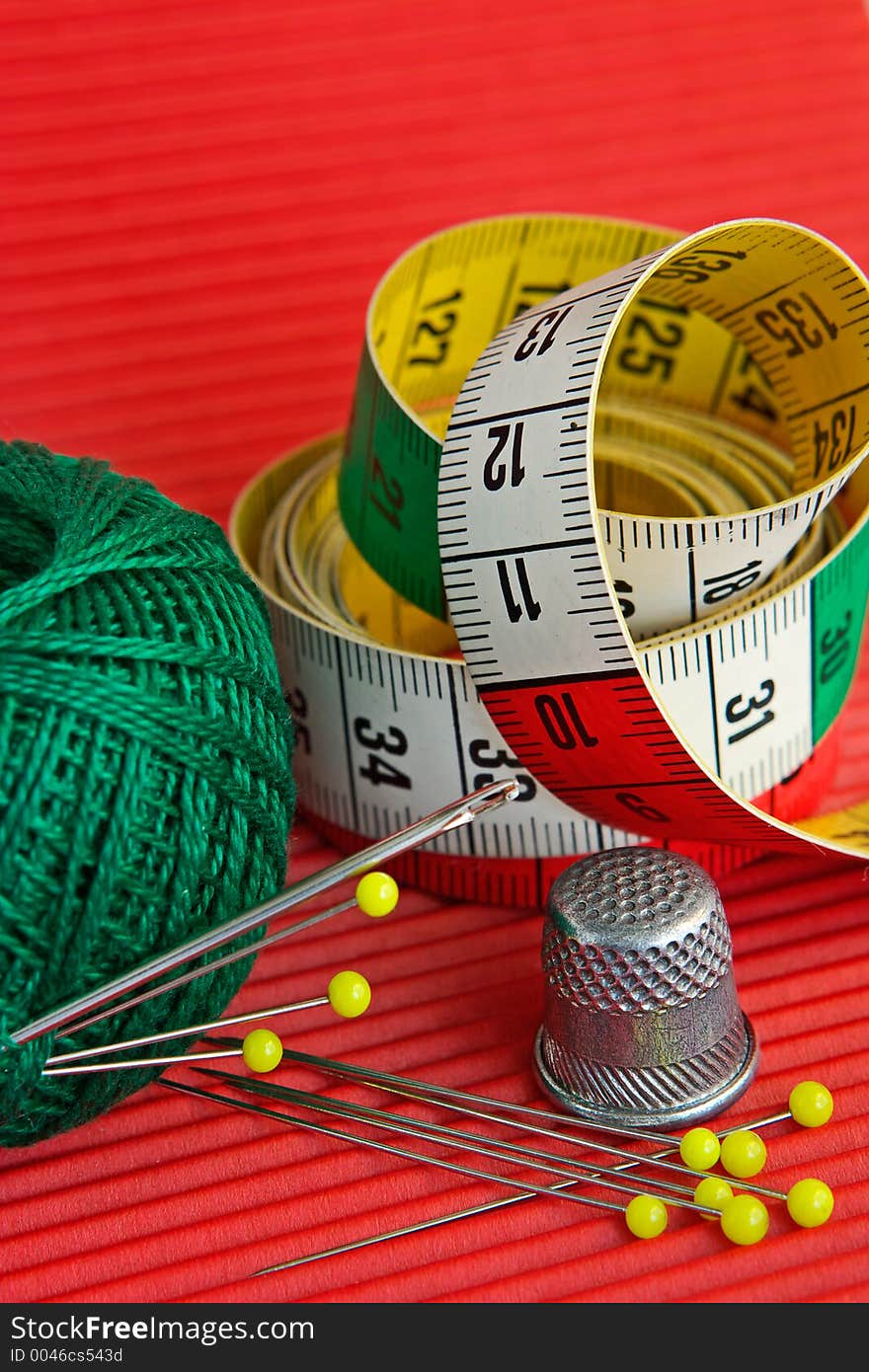 Red, green, yellow -still-life from colourful sewing accessories. Red, green, yellow -still-life from colourful sewing accessories