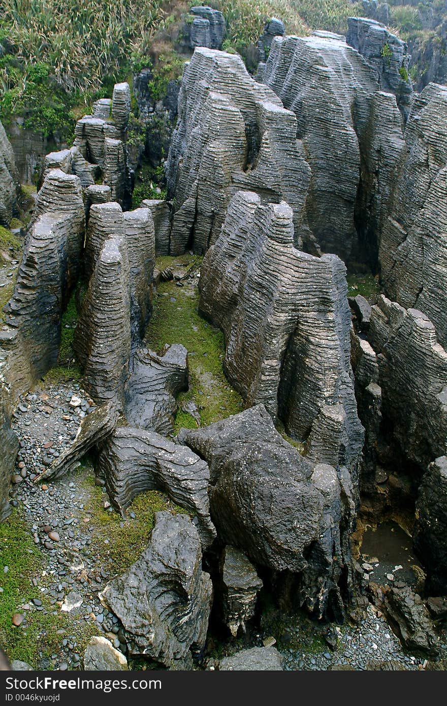 Top view of Pancake Rocks in New Zealand