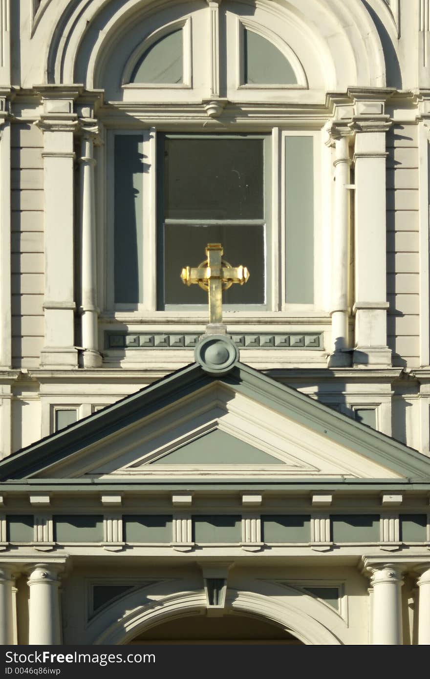 Cross on Victorian School in San Francisco, CA.