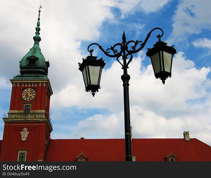 Castle tower with a lamp (Warsaw)