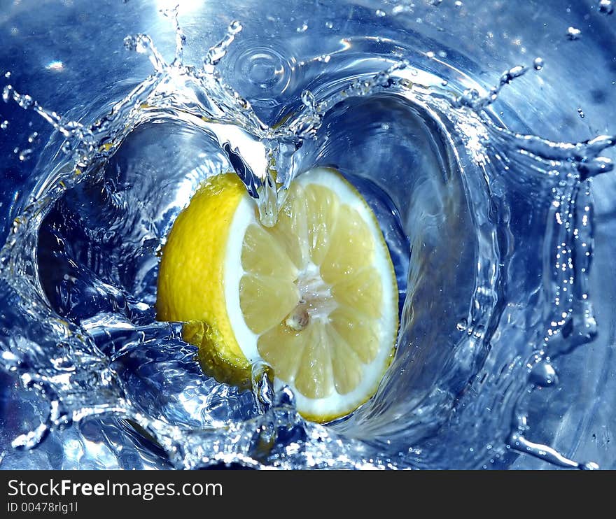 Lemon in cold water. Lemon in cold water