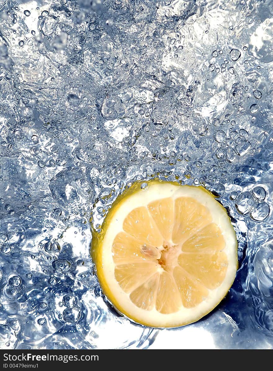 Lemon in cold water. Lemon in cold water