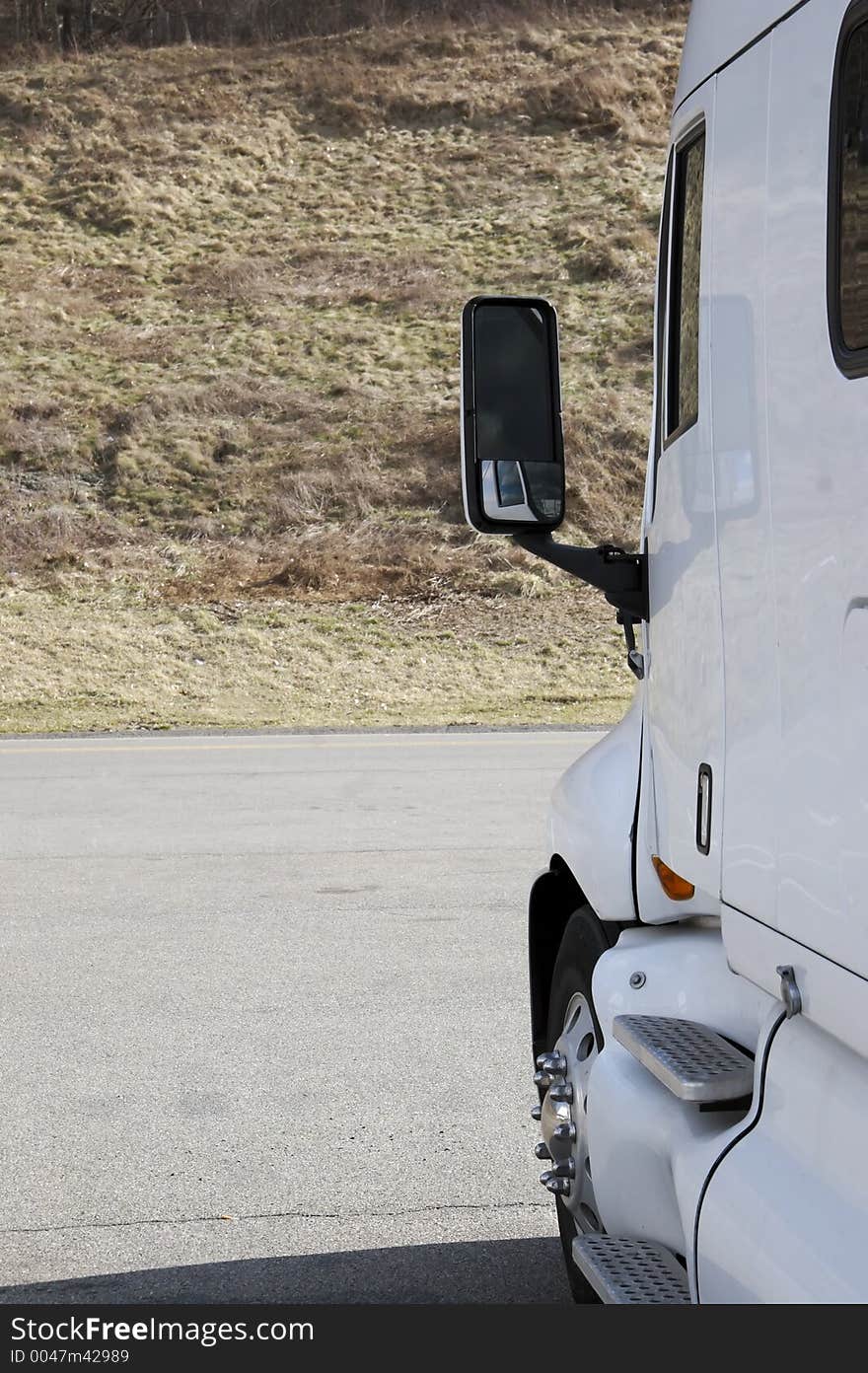 White Tractor Trailer Detail with copy space