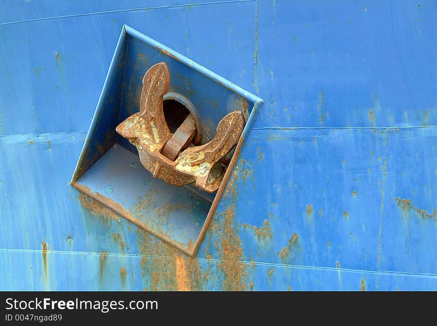 Anchor of blue big ship. Anchor of blue big ship