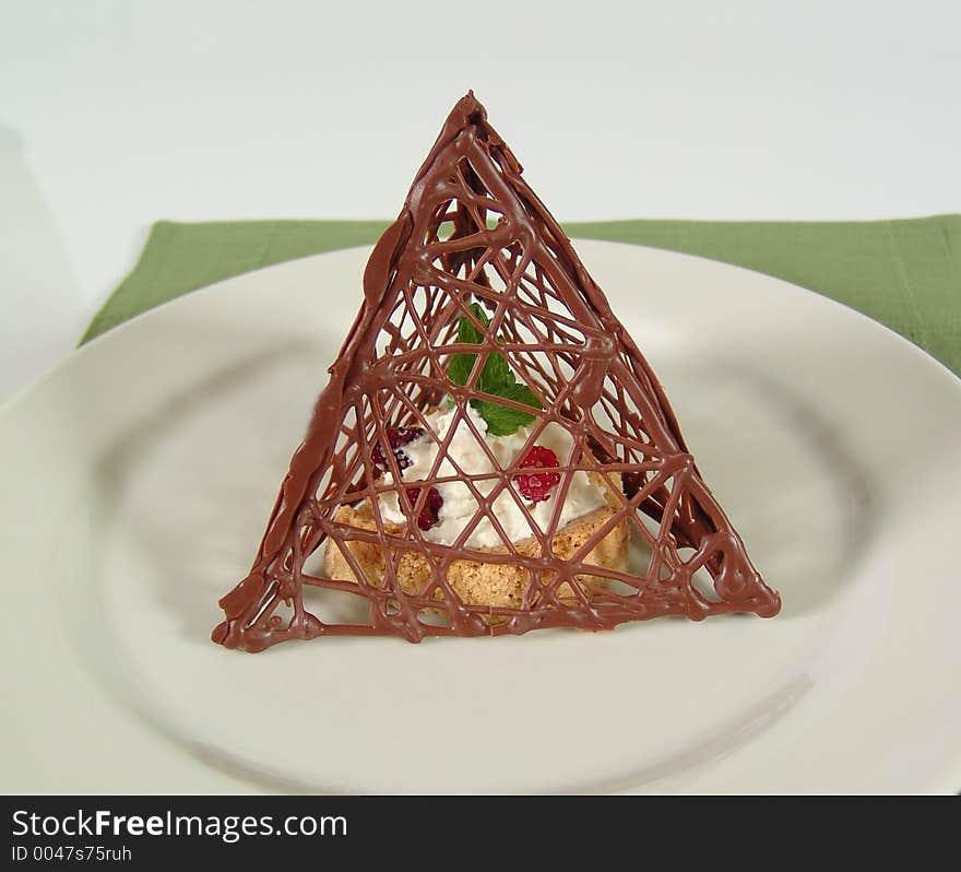 Chocolate pyramide with dessert. Chocolate pyramide with dessert