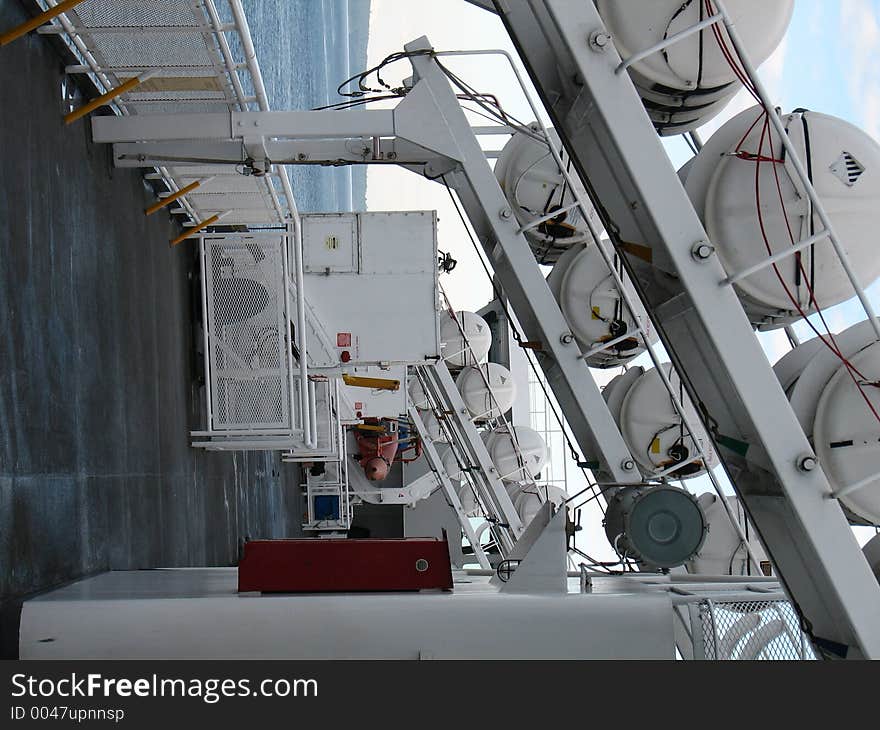 Life Rafts and emergenct chutes on the deck of a ferry. Life Rafts and emergenct chutes on the deck of a ferry