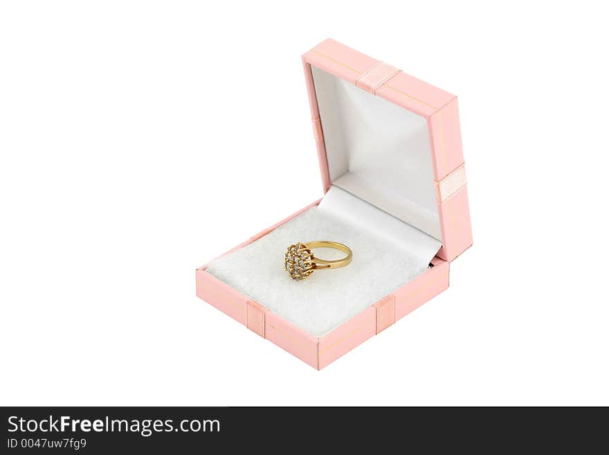 Jewelery gold ring in box.