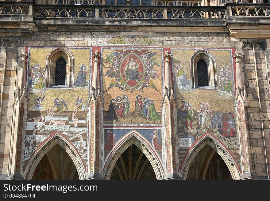 Mosaic of The Last Judgment on one side of St Vitus Cathedral, Prague Castle. Mosaic of The Last Judgment on one side of St Vitus Cathedral, Prague Castle